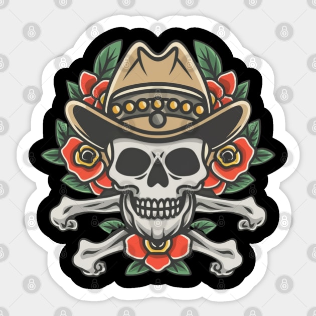 Cowboy Skull tattoo art Sticker by Goku Creations